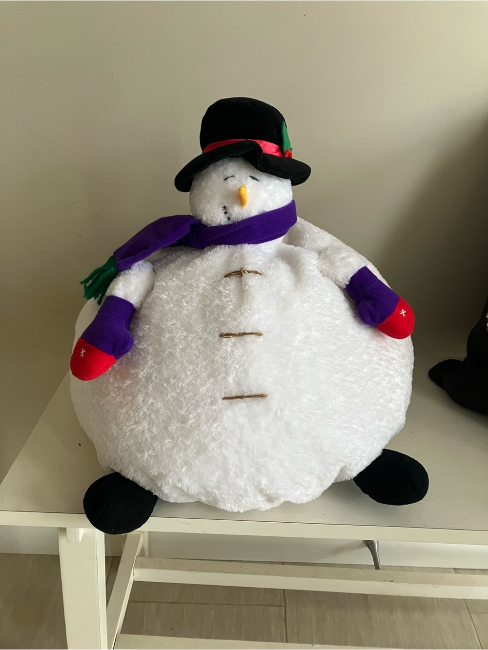 Plush Snowman Kids Costume Accessory - White with Purple Scarf and Red Mittens